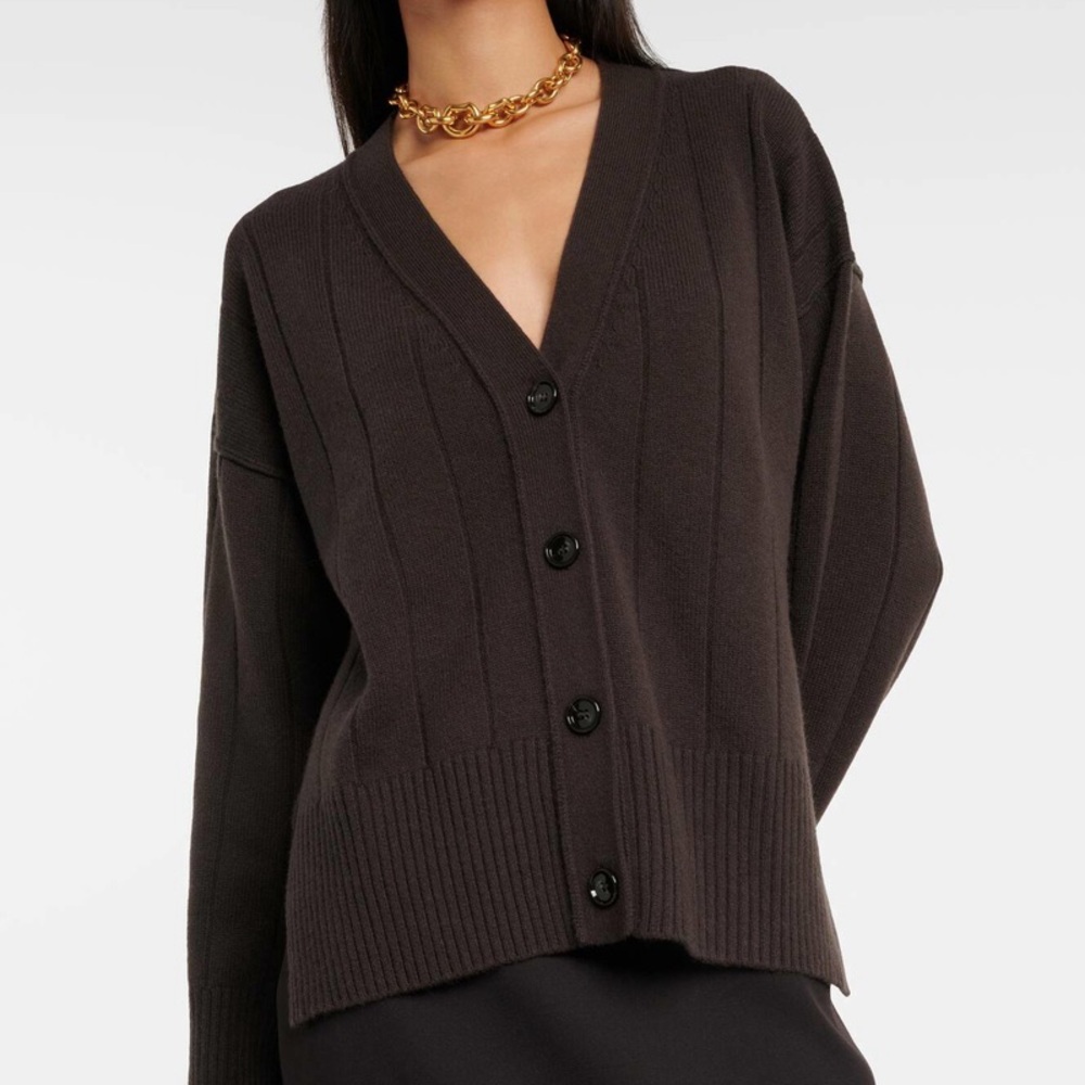 Jardin des Orangers ribbed knit wool cashmere cardigan in chocolate brown